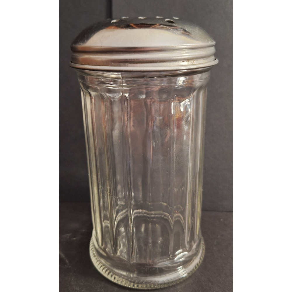 Sugar/Grated Cheese Ribbed Glass Restaurant Shakers Stainless Steel Lid